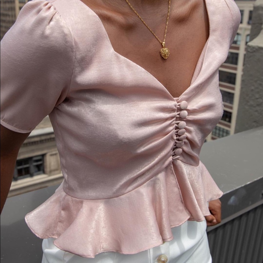 Petite Studio NYC Blush pink satin crop top